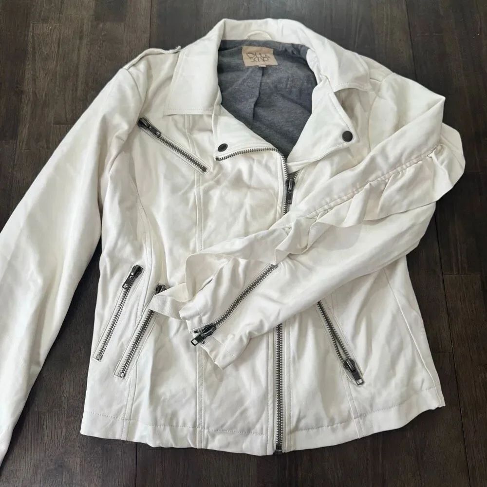 Chaser Lambs Leather White Biker Jacket